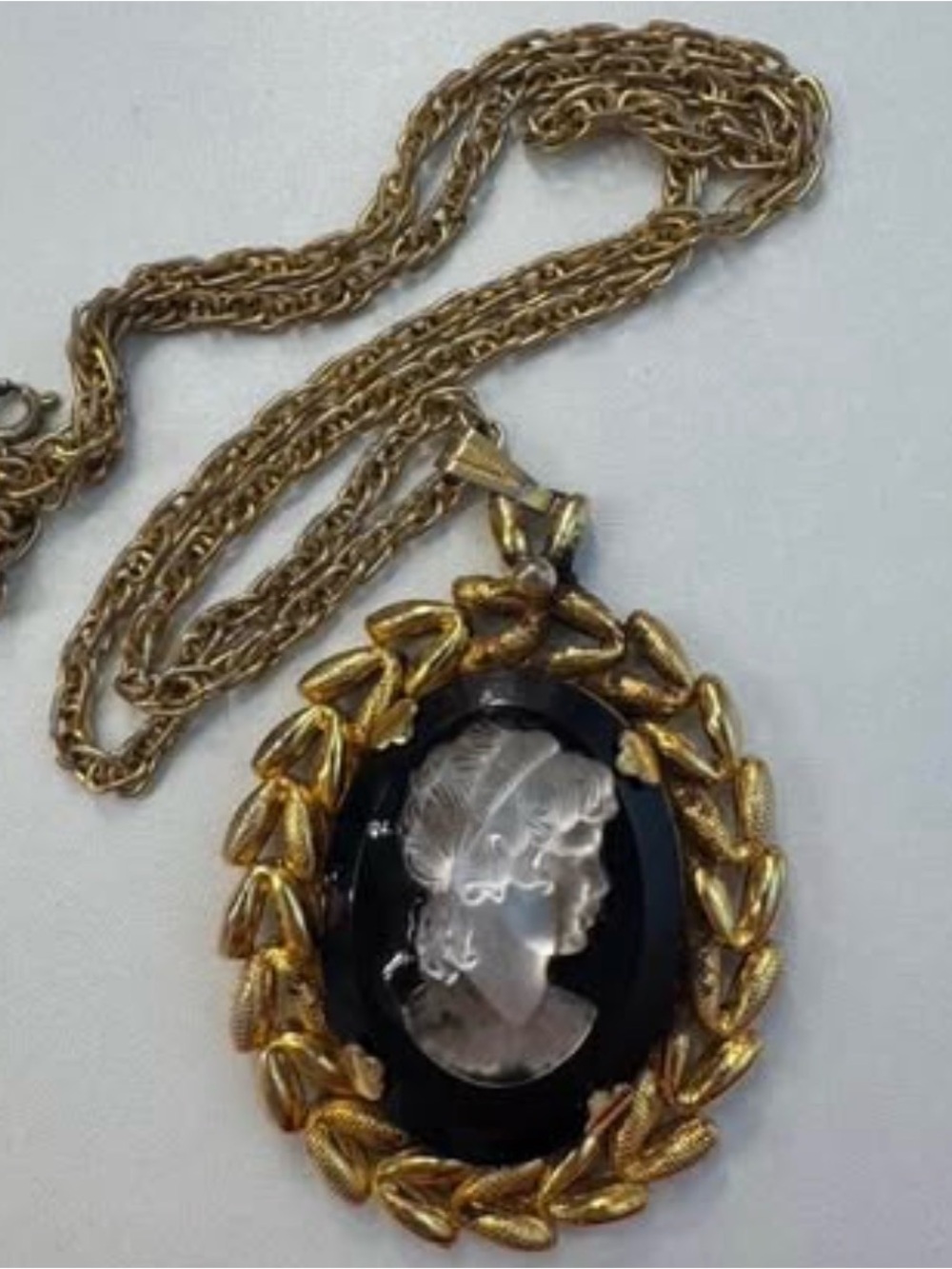 Gold-Tone Black Cameo Pendant Necklace - Classic Women's Jewelry